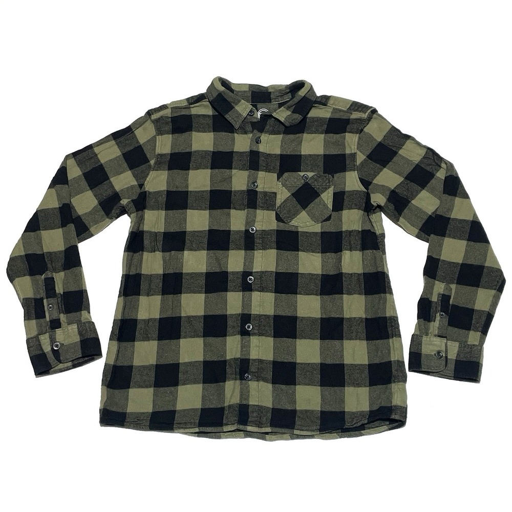 Wonder Nation Flannel Shirt Youth Green Black Plaid Long Sleeve Size XXL 18